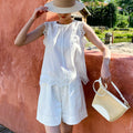 Women's Summer Elegant Linen Embroidered Hollow-Out Skirt + Top Set 2026 - Tencel
