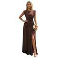 French Elegant Ruched Evening Gown - Sleeveless Slit Bridesmaid Long Dress