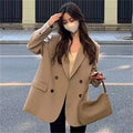 Women's Fall Casual Elegant Petite Blazer + Top 2026 | Casual Blouse - Khaki