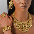 Dubai Overseas 18K Gold Necklace Earrings Set Bracelet Ring Net Bead Strand Rhinestone India Ni Day Profit Asia Jewelry Set