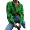 Women's Spring-Summer Casual Fashion Puff Sleeve Hollow-Out Loose Cardigan + Shirt 20 - White