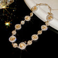 Silver Hands Retro Rhinestone Round Stud Earring Necklace Set Niche Design Detail Clavicle Chain Personality Trendy Elegant Retro Necklace