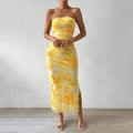 Women's Mesh Floral High Waist Slit Bodycon Dress
