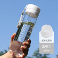 运动水杯批发户外大容量磨砂透明塑料水杯便携提绳带茶漏杯子定制