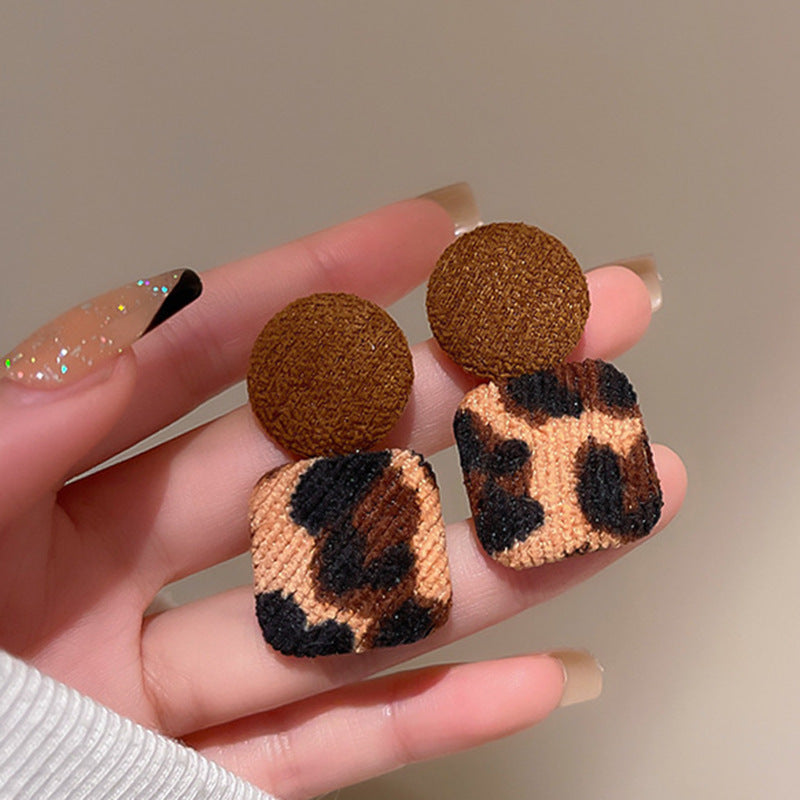 Leopard Print Heart Geometric Earrings - view 8