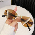 Rimless Beveled Polygon Women Sunglasses Premium Light Luxury Gold Silk No Rim Sunglasses Driving Sun-Proof Glasses