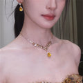 Sparkle Zircon Teardrop Cubic Zirconia Necklace Earrings Elegant Premium Clavicle Chain Banquet With Gown Choker Women Jewelry Set