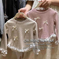 Girls' Bow Spliced Lace Base Layer T-Shirt