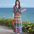 Women's Summer Chinese French Short Sleeve V-Neck Printed Dress + Skirt 2026 - 1-1#