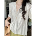 Summer Acetate Tencel Puff Sleeve V-Neck Loose Shirt
