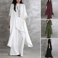 Korean Sporty Plus Size Linen Cotton Short Sleeve Crew Neck Top 2-Piece Set
