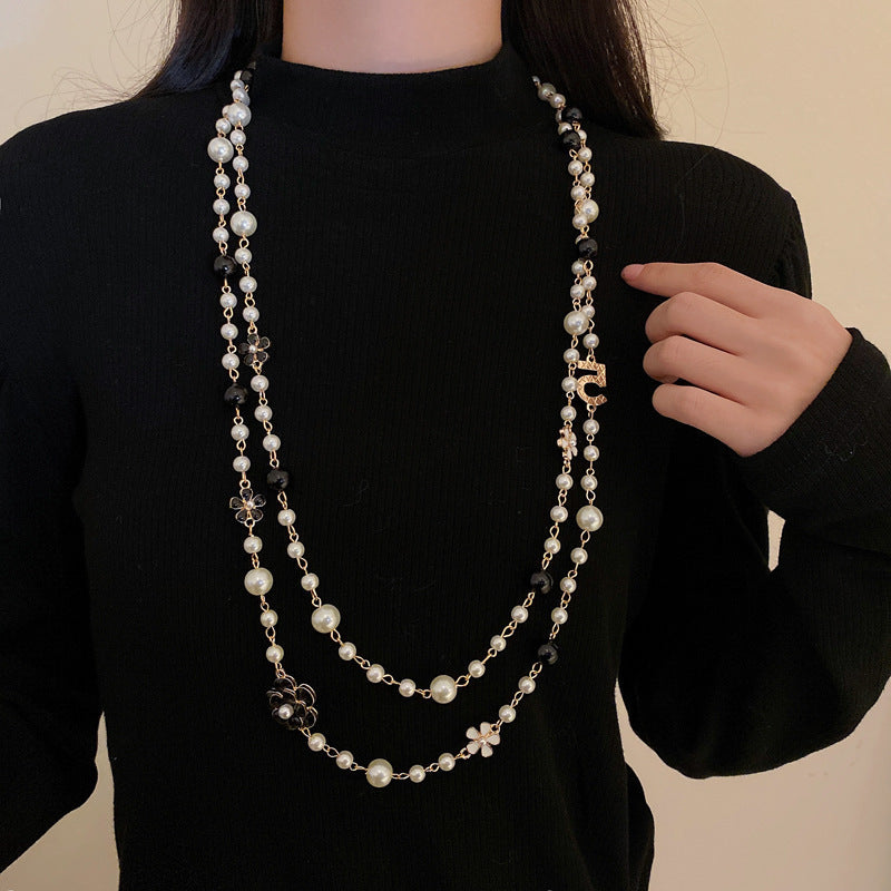 French Layered Glass Pearl Necklace - view 4