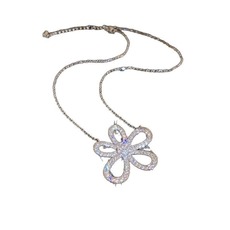 French Rhinestone Teardrop Flower Pearl Necklace - view 5