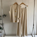 Knit Tank Top plus Wide Leg Pants Set - Large Button Two-Piece Summer Outfit