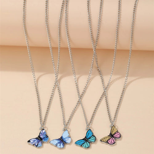 Ins Minimal Retro Purple Blue Butterfly Necklace Clavicle Chain Butterfly Necklace 4-Piece Set Sweater Necklace 6173