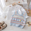 Girls' Cartoon Embroidered Lace Trim Shirt 2-Piece