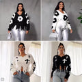 Cross Pendant Distressed Fringe Knit Pullover Sweater, Dark Style