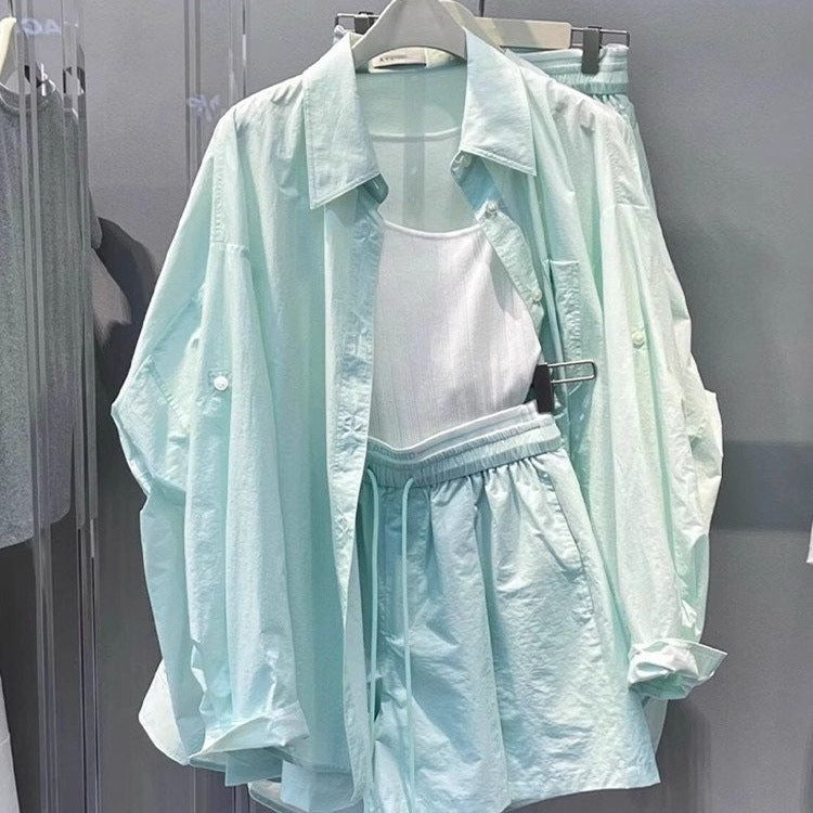 Spring-Summer Vacation Sporty Sun-Protection Shirt + Shorts Set