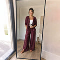 Vacation Linen Cotton Slit Loose Wide Leg Pants + Top 2-Piece Set