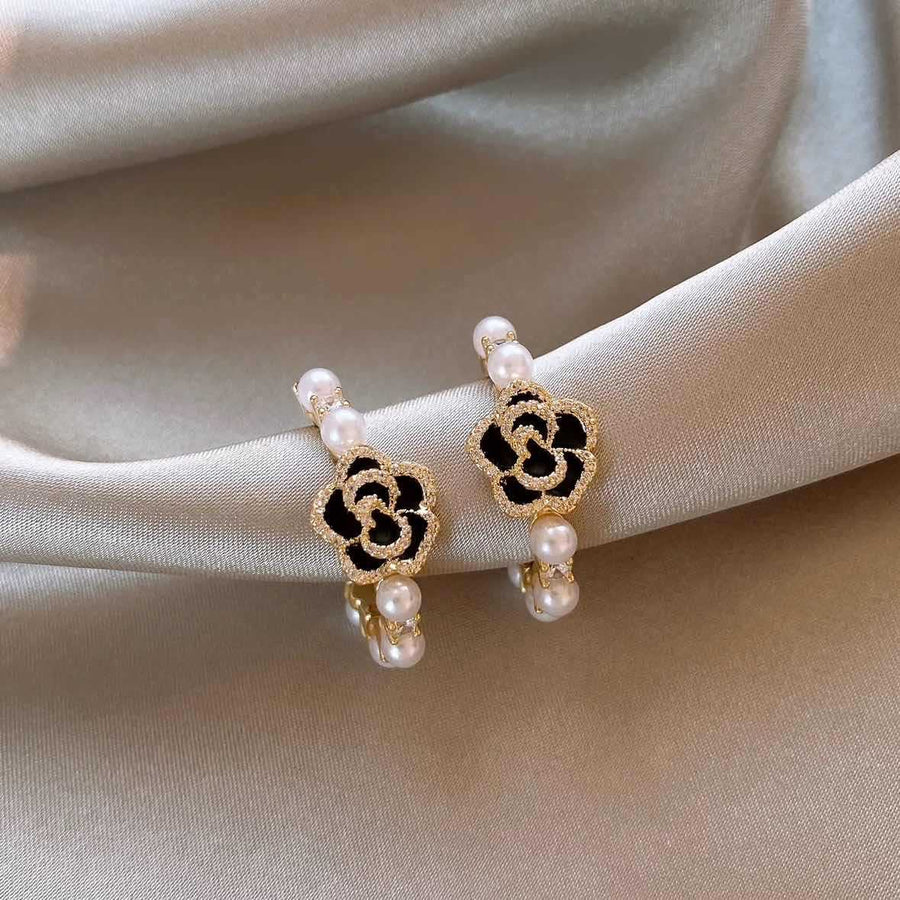 Black Zircon Glass Flower Stud Earrings - view 2