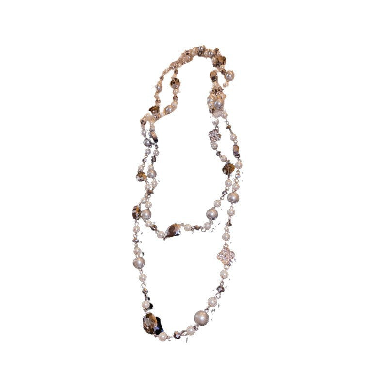 French Layered Rhinestone Pearl Necklace - view 5