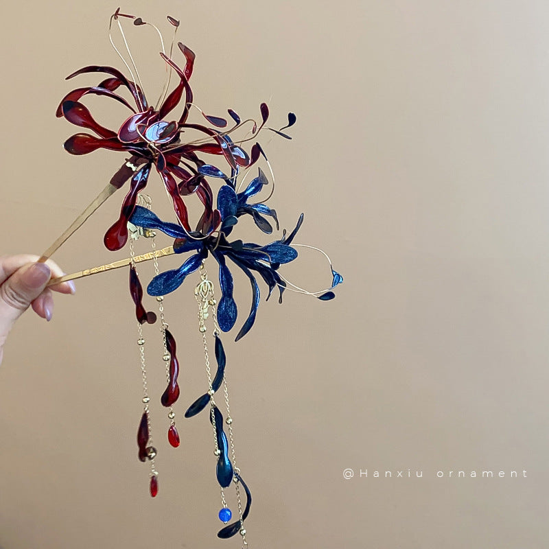 Red Spider Lily Tassel Hair Stick - view 2