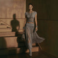 Women's Fashion Chiffon Knit Long Skirt + Top 2-Piece Set 2026 - Gray