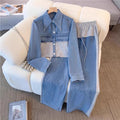 Fall Casual Fashion Long Sleeve Patchwork Wide Leg Pants + Top 2-Piece Set
