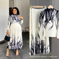 Office Elegant Printed Pleated Skirt 2-Piece Set