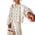 Solid Hollow-Out Crochet Knit Long Sleeve Beach Cover-Up Sweater