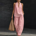Women's Summer Casual Fashion Sleeveless Loose Wide Leg Pants 2-Piece Set 2026 - Black