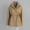 Fall-Winter Cotton Stand Collar Drawstring Waist-Tie Mid-Length Jacket