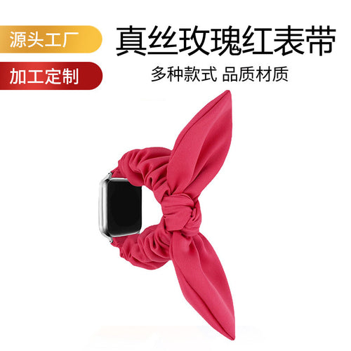 Amazon For iwatch Apple Band Silk Rose Red Stretch Hair Tie Watch Band Large Scrunchie Band