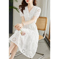 White Embroidered V-Neck Dress, 2026 Spring/Summer Fitted Slimming A-Line
