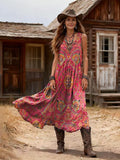 Retro Bohemian Print V-Neck Sleeveless Dress, 2026