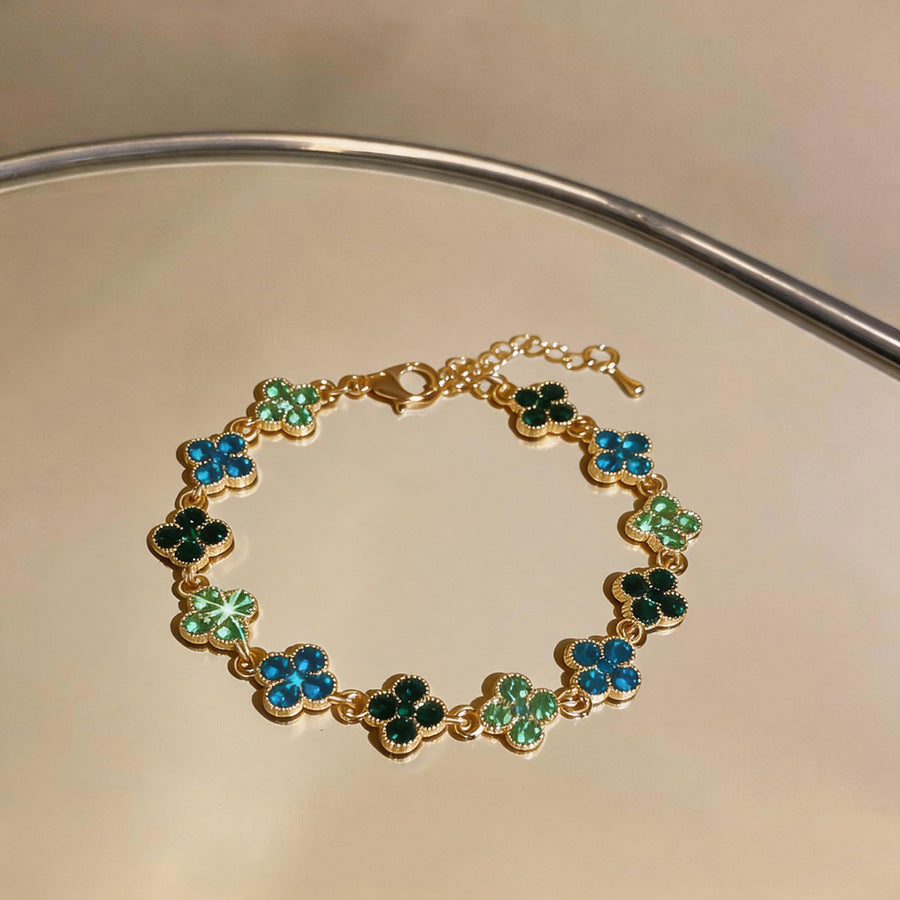 Rhinestone Four-Leaf Clover Bracelet - view 10