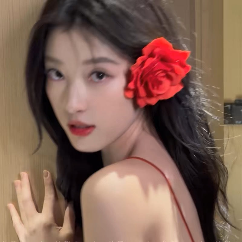 Red Rose Flower Side Hair Clip - view 2