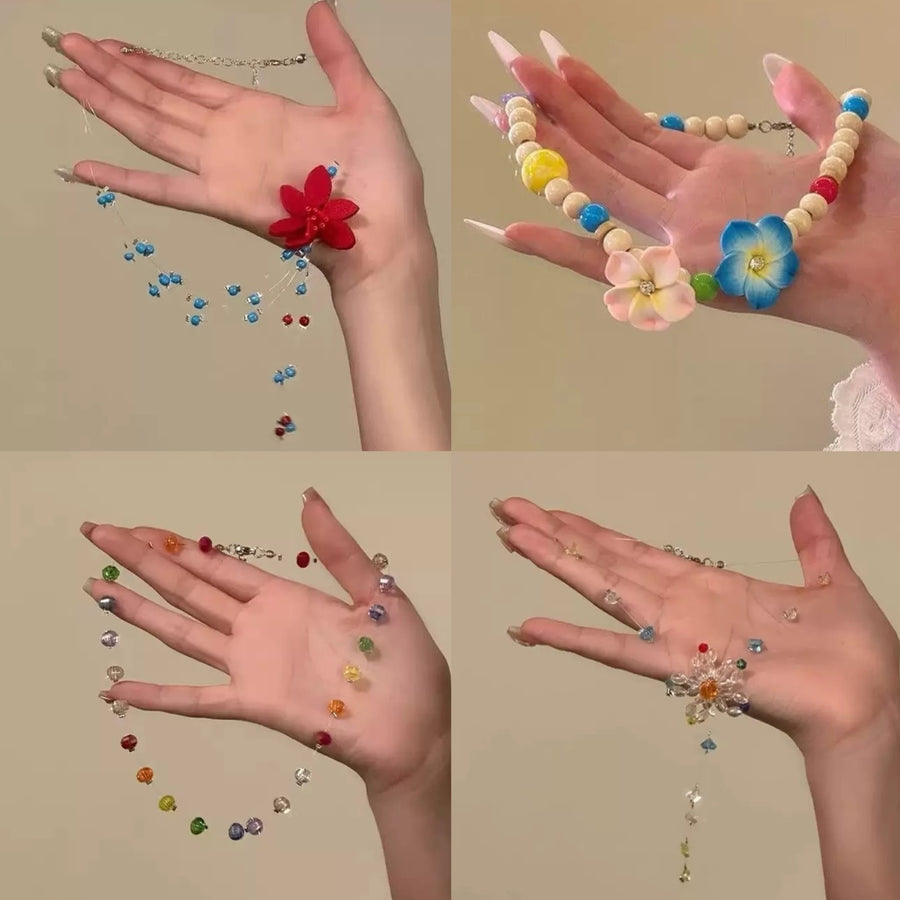 Dopamine Colorful Glass Bead Flower Necklace - view 2