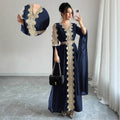 Women's Vacation Elegant Embroidered Long Sleeve V-Neck Dress + Long Skirt 2026 - Peacock Blue