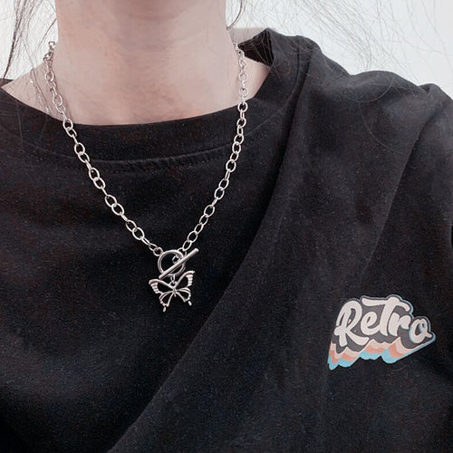 2025 New Butterfly OT Clasp Necklace Women Sweet Cool Clavicle Chain Retro Hip-Hop Minimal Necklace N6350
