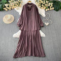 Casual Slimming Long Sleeve Lightweight Loose Dress + Shirt + Camisole 2-Piece Set