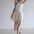 EGKA French Embroidered Short Sleeve A-Line Fitted Dress