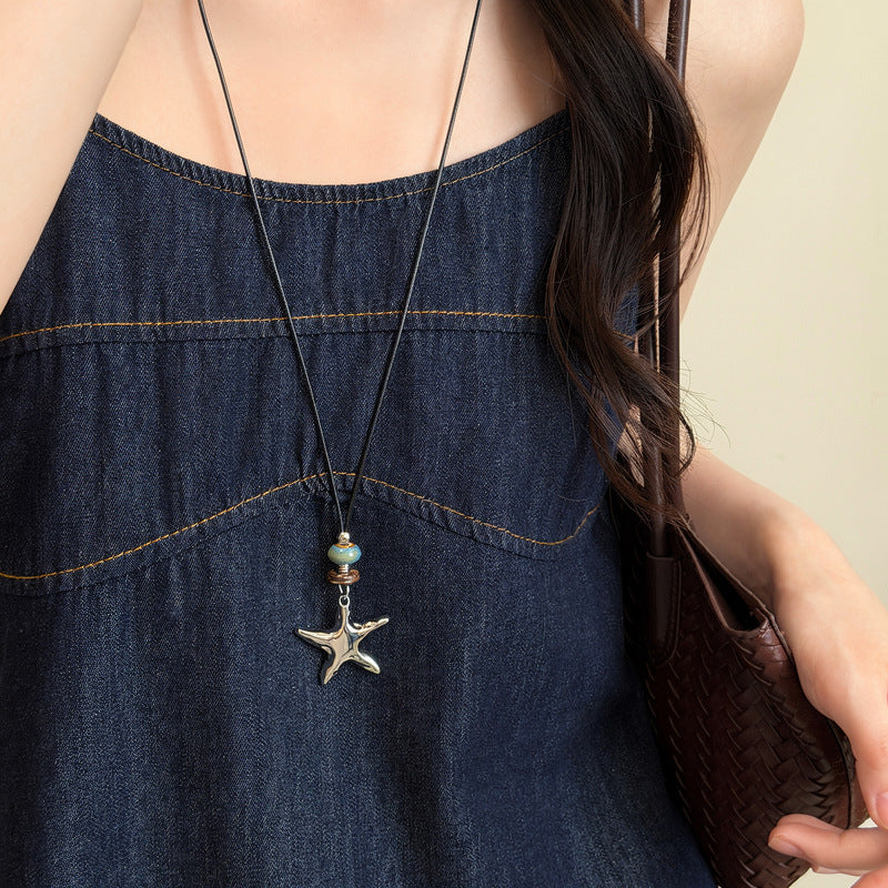 Ceramic Teardrop Pendant Necklace with Leather Cord - view 10
