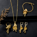 Overseas Western Dubai Gold Flower Beaded Fringe Pendant Necklace Bracelet Set Earrings Ring Wedding Banquet Set