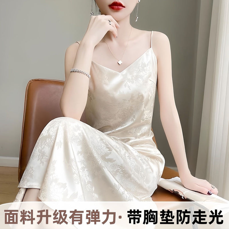 New Chinese Style Padded Jacquard Camisole Long Dress, Plus Size