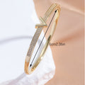 Western Full Diamond Geometric Bangle Exquisite Versatile Cubic Zirconia 2 Row Crystal Bracelet Niche Premium Elegant Hand Jewelry Women