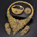 Overseas Western Dubai 18K Set Inlay Rhinestone Necklace Earrings Set Ring Bracelet Set India Bride Jewelry Set