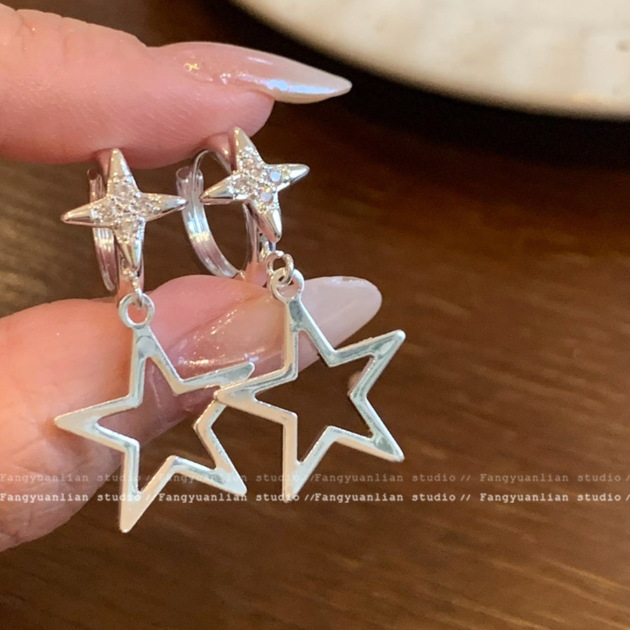 Korean Rhinestone Star Pendant Earrings - view 3