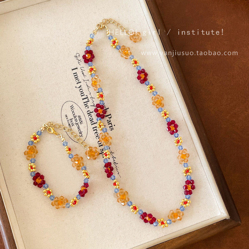 Beaded Teardrop Pendant Necklace and Bracelet Set - view 4