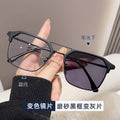 Gray Photochromic Myopia Glasses Anti-Blue Metal Pair Bridge Tech Guy Frame Trendy Style Retro Personality Browline Prescription Sunglasses